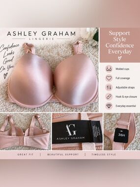 Ashley Graham Satin Molded T-Shirt Bra - Rose Blush 36H